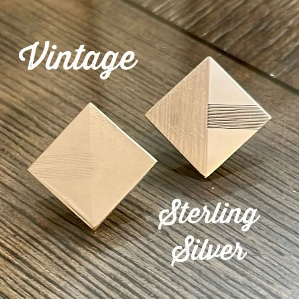Vintage Sterling Silver Geometric Stud Earrings, Diamond Shaped Squares